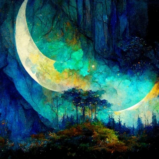 油畫, 月亮, 森林