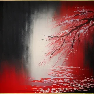 油畫, 櫻花, 日本的, 抽象的, 悲傷, 悲傷