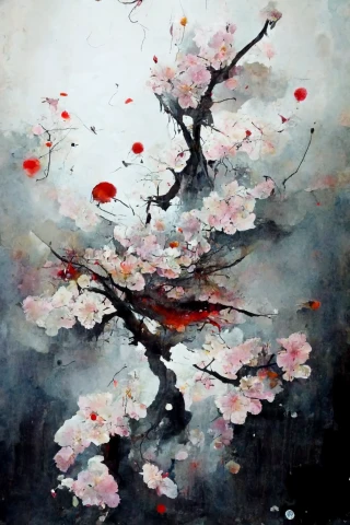 櫻花, 日本的, 恐怖, 抽象的, 雪
