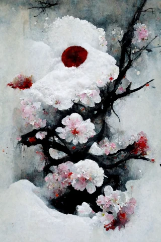 櫻花, 日本的, 恐怖, 抽象的, 雪