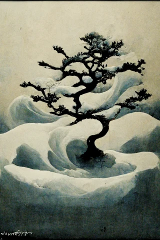 日本的, 盆景, 瘋狂, 抽象的, 雪
