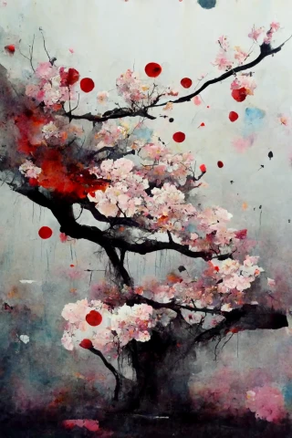 櫻花, 日本的, 瘋狂, 抽象的, 雨