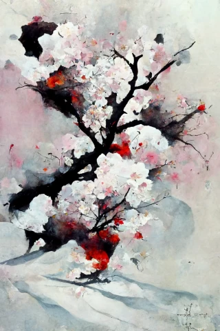 櫻花, 日本的, 瘋狂, 抽象的, 雪