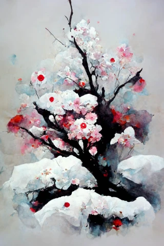 櫻花, 日本的, 瘋狂, 抽象的, 雪