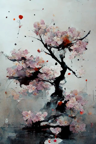 櫻花, 日本的, 瘋狂, 抽象的, 雨