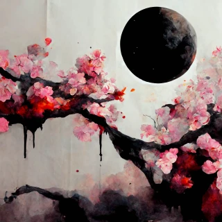 櫻花, 瘋狂, 抽象的, 悲傷, 月亮
