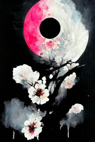 櫻花, 瘋狂, 抽象的, 悲傷, 月亮